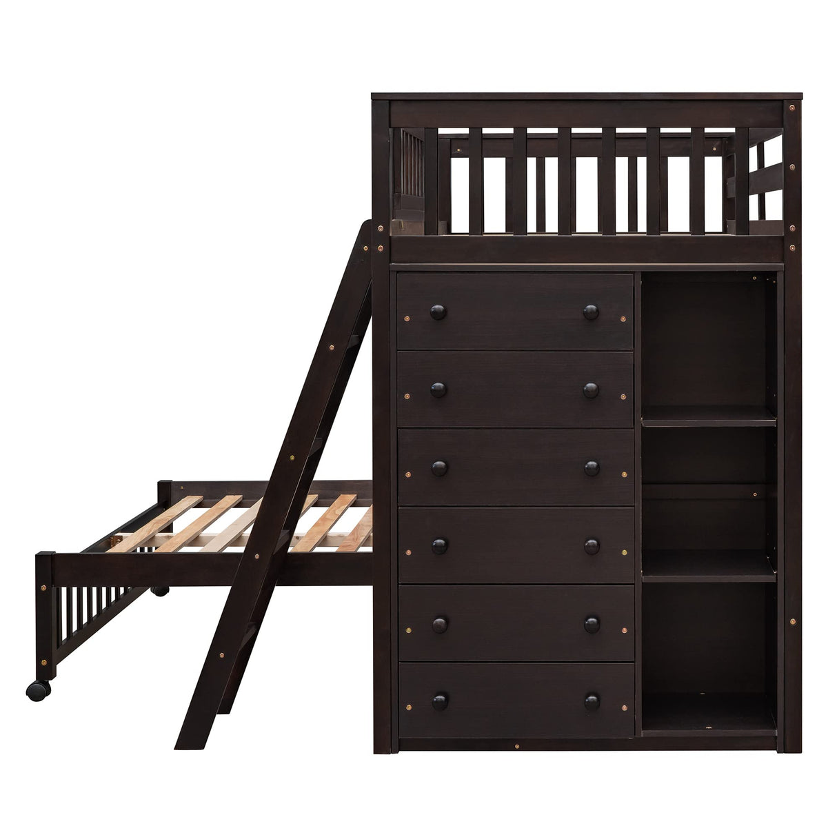 Harper & Bright Designs Twin Over Full Bunk Bed with Storage and Removable Lower Bed in Espresso Harper & Bright Designs