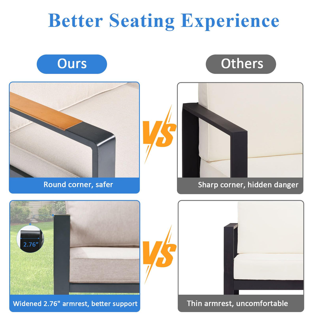 YOEEMZ Aluminum Patio Furniture Set, All-Weather Outdoor Couch Sectional, L Shaped Patio Conversation Sets, Metal Corner Sofa with Teak Coffee Table, Beige YOEEMZ