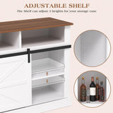 SYESWAY Farmhouse Coffee Bar, 58”Coffee Bar Cabinet with Sliding Barn Door and Adjustable Shelf, Kitchen Buffet Cabinet with Storage for Kitchen, Dining Room, Living Room, White SYESWAY