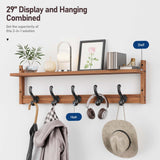 Tatub 29'' Coat Rack Wall Mount with Shelf, Wood Wall Hooks with Storage, Entryway Shelf with 5 Hangers for Bathroom, Living Room, Bedroom, Rustic Brown Tatub