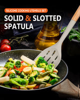 Pack of 2 Silicone Spatula, Non Stick Cooking Utensil Set Wooden Handle Kitchen Turner for Baking Mixing Grilling Serving Food Heat Resistant Non Scratch Hooks Included (Khaki) Badiano