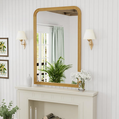 WallBeyond Wood Frame Bathroom Mirror 24" x 36" Wooden Arched Wall Mirror Farmhouse Style Bathroom Vanity Mirror for Home Decor Rectangle Mirror (Natural)