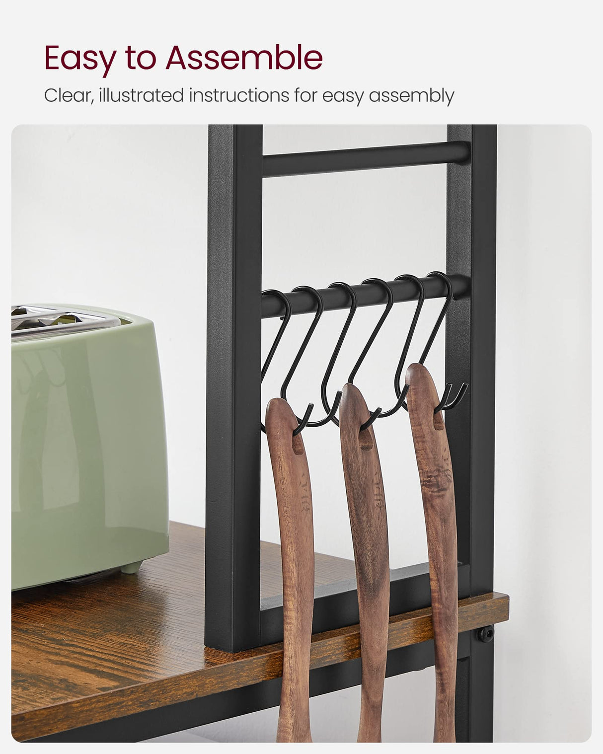 VASAGLE Rustic Brown and Black 6-Tier Kitchen Baker's Rack with Storage and S-Hooks VASAGLE