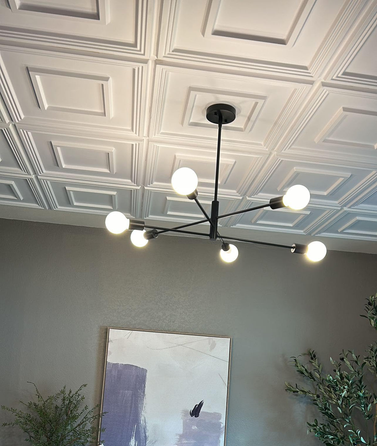 STICKGOO PVC Ceiling Tiles, 2'x2' Glue Up Ceiling Panel White to Prevent Breakage Cover 48 Sq. Ft, Pack of 12 Tiles STICKGOO