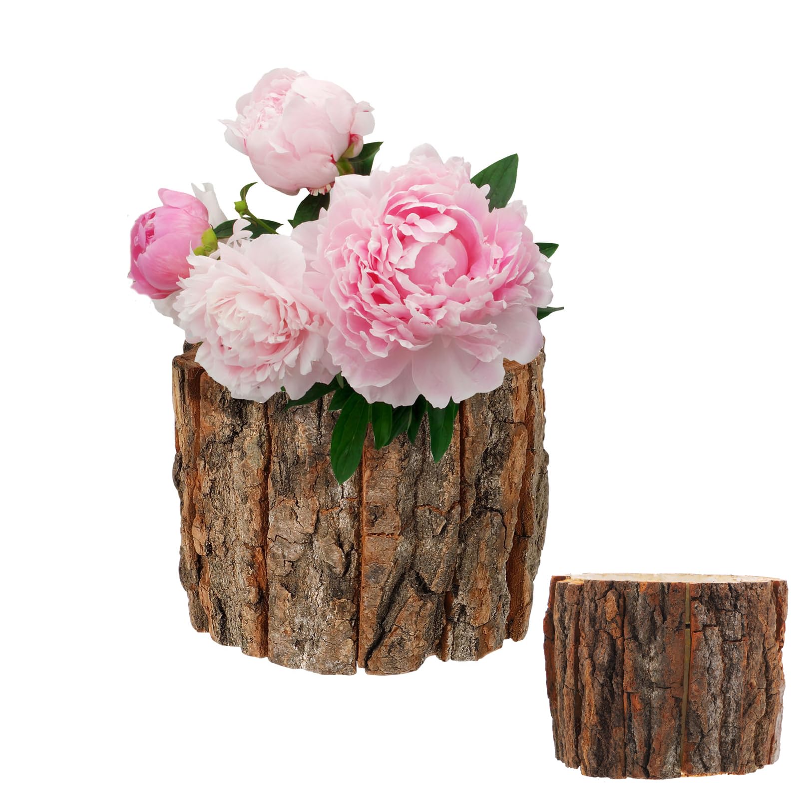 Wood Flower Pot Tree Stump Planter Artificial Plants Wood Vase Natural Wood Flower Pot Rustic Bark Planter Wood Farmhouse Decoration - WoodArtSupply