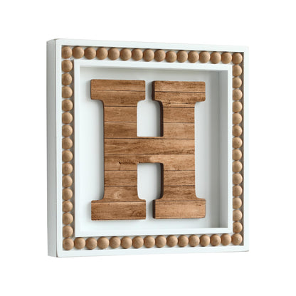 COLLECTIVE HOME - Monogram Wall Signs, Wood Letter Decor with Beads, Personalized Letters for Wall Decor, Tabletop Alphabet Signs, 10" x 10" (H) - WoodArtSupply