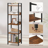 MAHANCRIS Bookshelf, 5-Tier Bookcase, Standing Book Shelf for Small Space, Storage Shelf Organizer, for Living Room, Bedroom, Study, Balcony, Rustic Brown and Black BKHR5501 MAHANCRIS