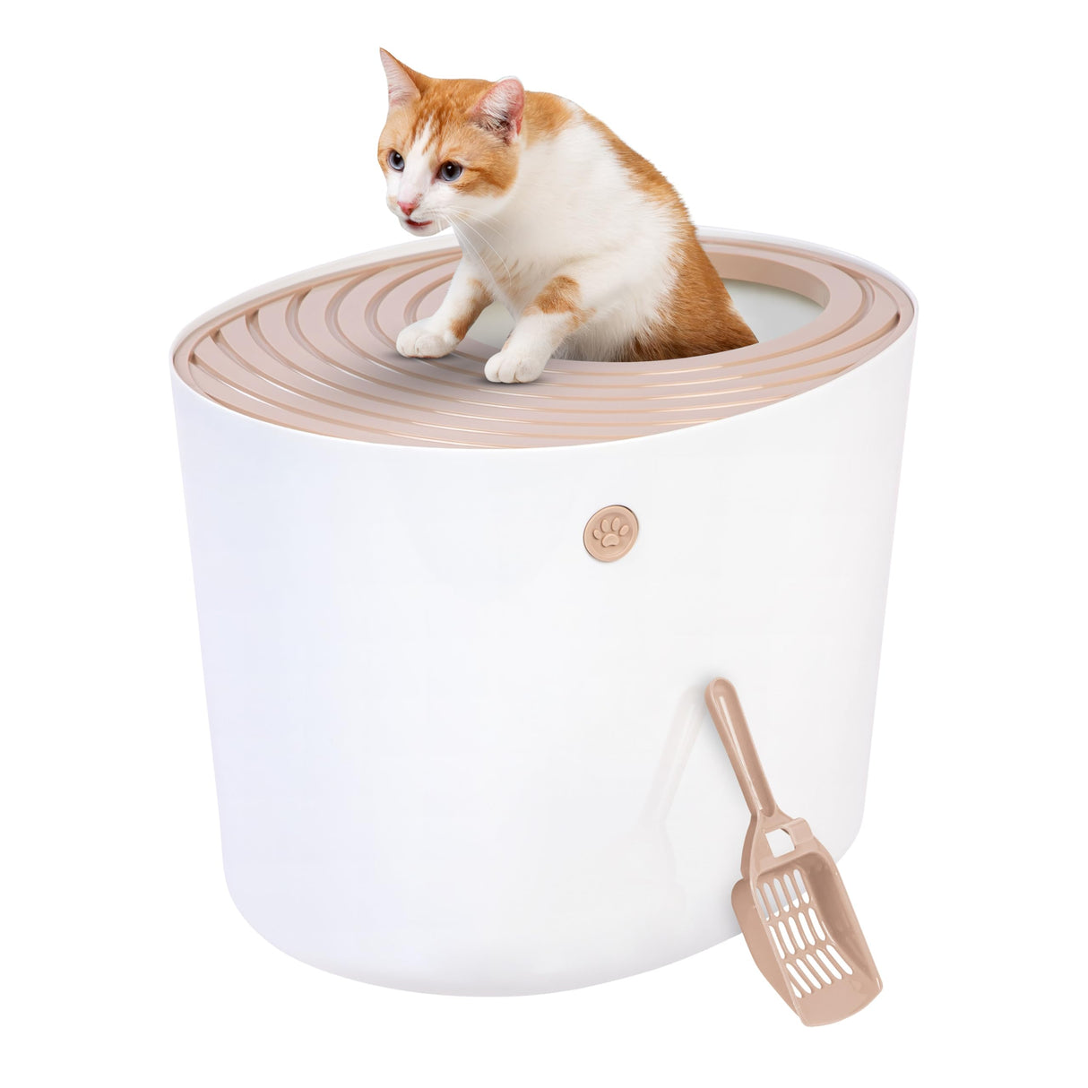 IRIS USA Cat Litter Box, Large Top Entry with Litter Catching Lid and Scoop, Dog Proof, Cat Box Enclosure, Beige/White IRIS USA, Inc.