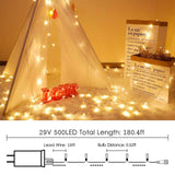 Super-Long 180FT 500 LED Christmas String Lights Indoor/Outdoor, Waterproof Warm White Christmas Lights, 8 Modes Led String Fairy Lights Decorative for Wedding Party Patio Garden Christmas Tree SANJICHA