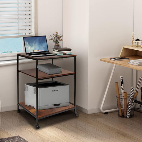 EMERIT Large Printer Stand, 23.6" W x 18.9" D x 31.5" H Printer Table with Adjustable Storage Shelf, 3 Tier Rolling Laser Printer Cart with Wheels for Home Office- Support 100 LBS Each Tier EMERIT