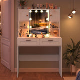 usikey Vanity Desk with Mirror and Lights, Makeup Vanity Table with 2 Drawers, 2 Cabinets & 2 Shelves, Vanity Desk, Vanity Table for Girls Women, Bedroom, White usikey
