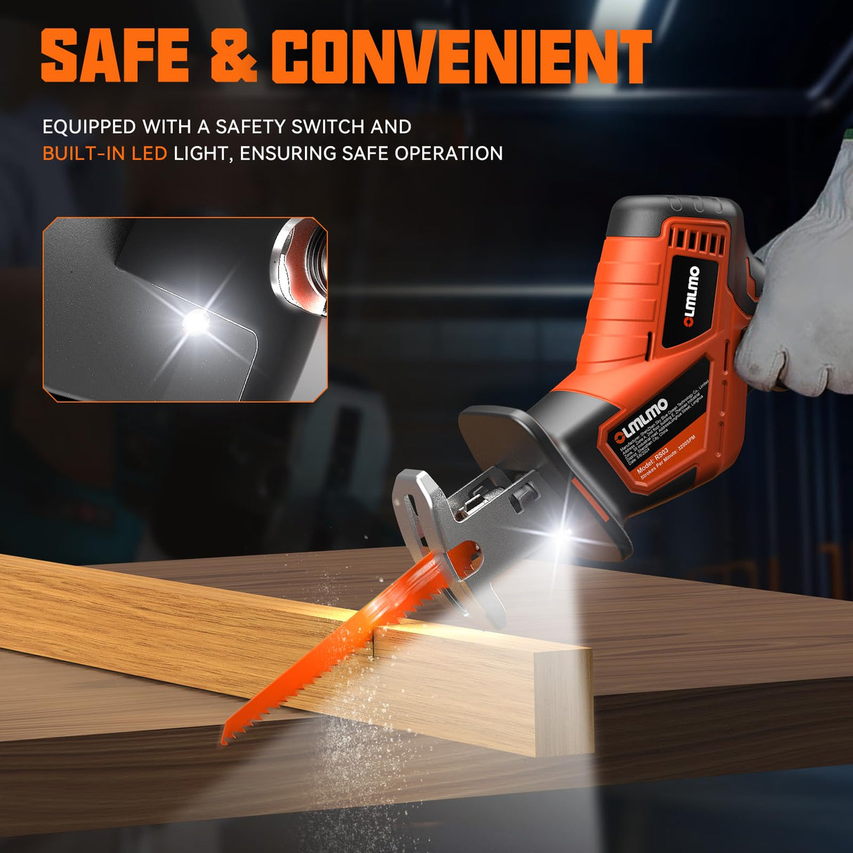 Cordless Reciprocating Saw With 8 Blades – Brushless Motor, Variable Speed 0‑3200 SPM, 2×2000mAh Batteries, Tool‑Free Blade Change, Power Reciprocating Saw for PVC Wood, Metal Cutting DIY olmlmo