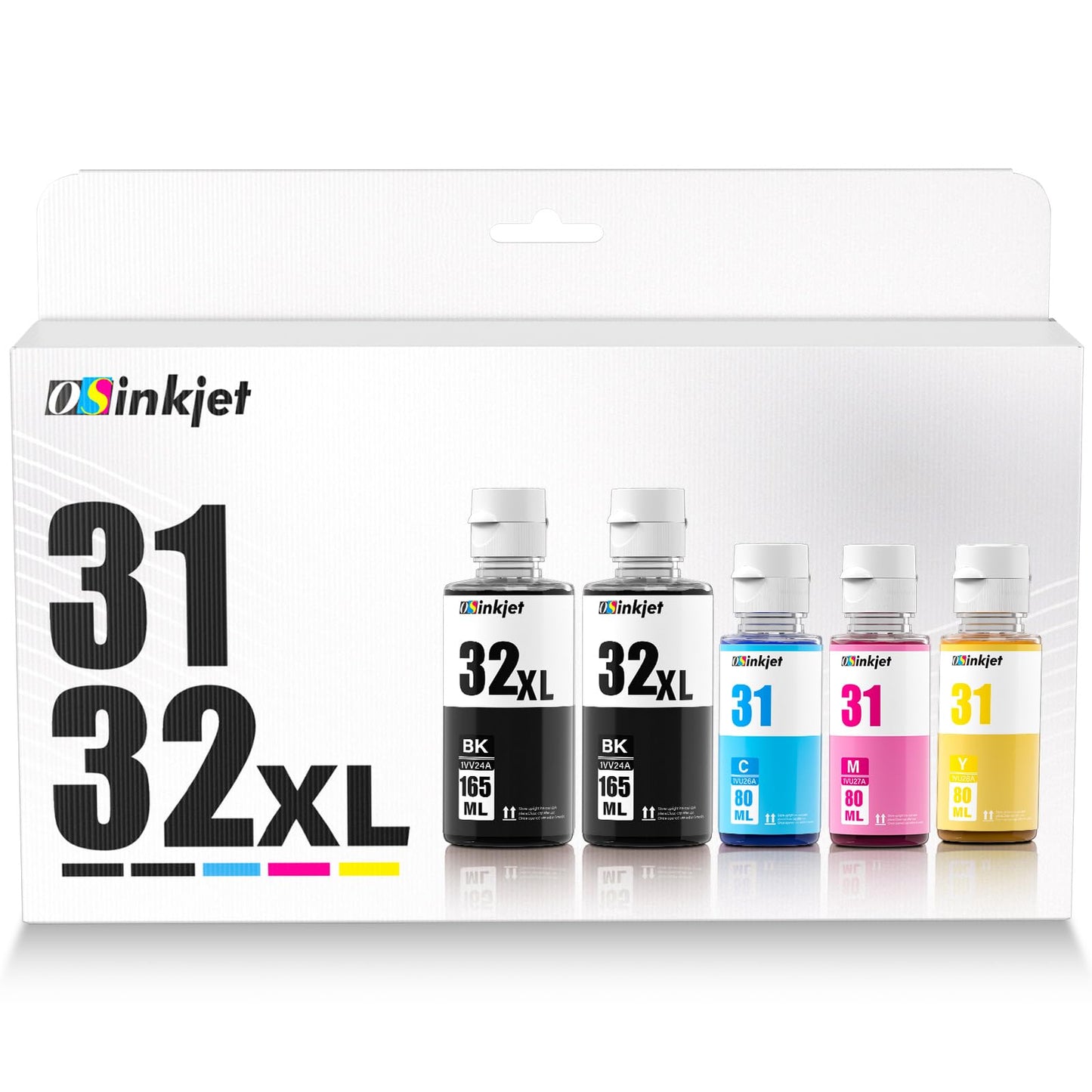 Osinkjet 31 Ink Bottle Set, 32XL Black Ink Bottle Compatible for HP Smart Tank 7602 6001 5101 5000 7300 7301 520 580, 31 32xl Ink Bottles Set for Smart Tank Plus 651 551 Ink Refill