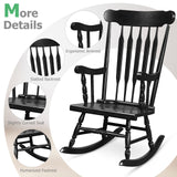 Tangkula Patio Rocking Chair Solid Rubber Wood, Outdoor Porch Rocker Chair with Rubber Wood Frame, Indoor Wooden Rocking Chair, Ideal for Garden, Backyard & Balcony (1, Black) Tangkula