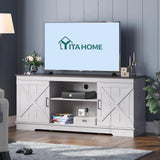 YITAHOME TV Stands for TV up to 65 Inch, Farmhouse Entertainment Center with Double Barn Doors & Storage Cabinets, Rustic TV Cabinet Media Console Table for Living Room, 59 Inches, Grey White/Espresso YITAHOME