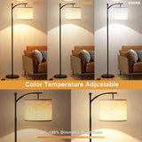Ambimall 60" Floor Lamp with Remote Control and Stepless Dimmable Bulb, Colors Temperature & Brightness Adjustable, Modern Floor Lamps for Living Room（Beige Shade & Black Pole） Ambimall