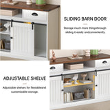 AntsandAnts Farmhouse TV Stand with Sliding Barn Doors & 2 Drawers - Entertainment Center for 65 inch TV, Rustic TV Console with Storage, Living Room TV Cabinet for 65" Television, White AntsandAnts