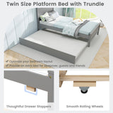 Giantex Trundle Bed Twin, Wood Day Bed Frame with Headboard & Footboard, Wooden Slats Support, Pull Out Bed, Twin Bed with Trundle for Kids Teens Adults, Grey Giantex