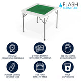 Flash Furniture Silas 34.5" Square Folding Card Table with Felt Green Surface and Cup Holders, Portable Folding Game Table for 4 Players, White/Green Flash Furniture