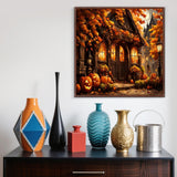 Fall Pumpkin House Leaf Diamond Painting Kits for Adults, 5D Diamond Art Kits for Adults Beginners, DIY Full Round Drill Diamond Dot Painting Gem Art Kits for Adult, Home Wall Decor 13.8x13.8 Inch LKHMVCA