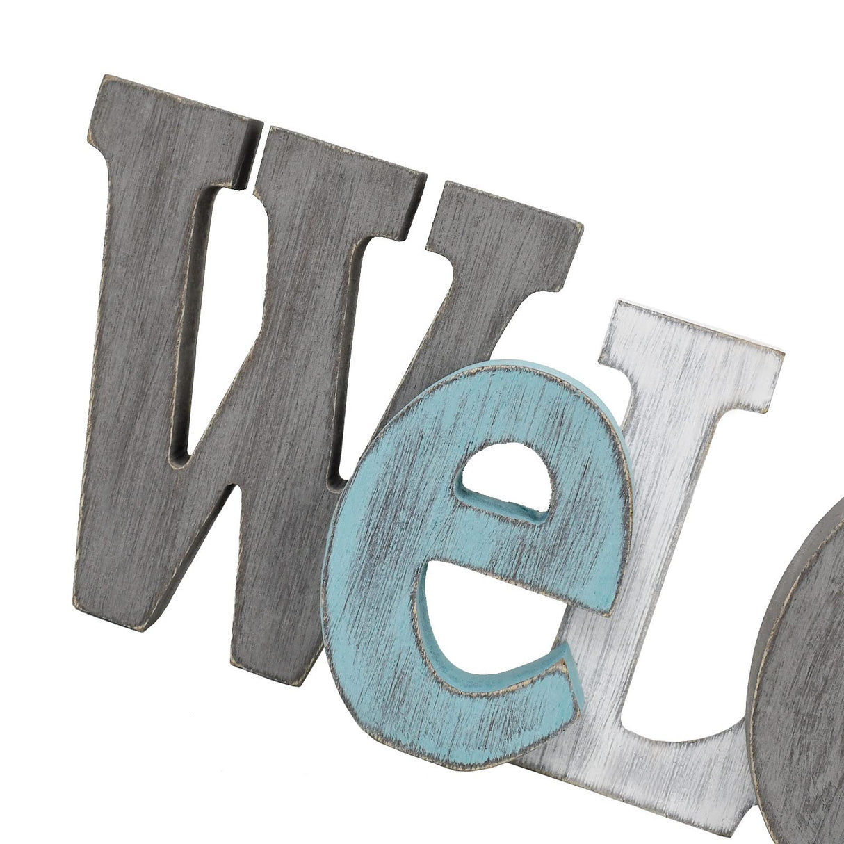 Linfevisi Wooden Welcome Sign Aqua Hanging Block Letters Sign Rustic Freestanding Wood Word Decor Decorative Welcome Table Sign Cutout Word Art Wall Decor (Welcome) Linfevisi
