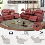 Caberryne 2 Pieces Leather Recliner Sofa Set，Recliner Sofa and Loveseat Sets for Living Room Furniture，Red Reclining Couch with 4 Recliners for Living Room/Office/Theater Seating(Sofa Set 2 Pieces) Caberryne