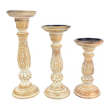 Boston Warehouse Natural Wood Pillar Candle Holder, 3 Piece Set, Distressed Whitewash Boston Warehouse