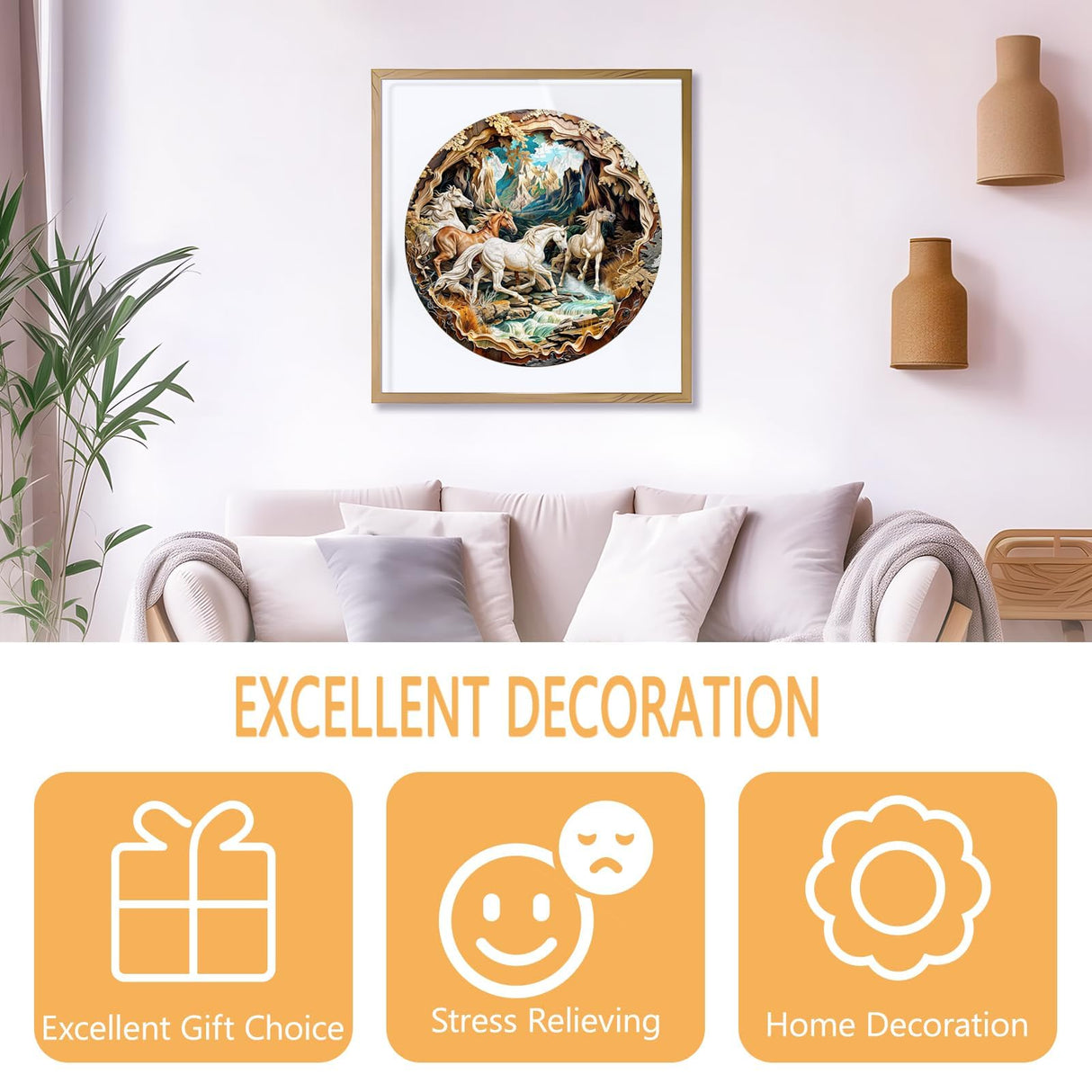 Wooden Puzzles for Adults, 3D Visual Effects Running Horses Wooden Jigsaw Puzzles for Adult, Wood Puzzles Adult, Cool Puzzles, Unique Gift Idea, Wall Art Canvas Puzzle (S-8.5 * 8.5in-100 Pcs) Pijesaksa