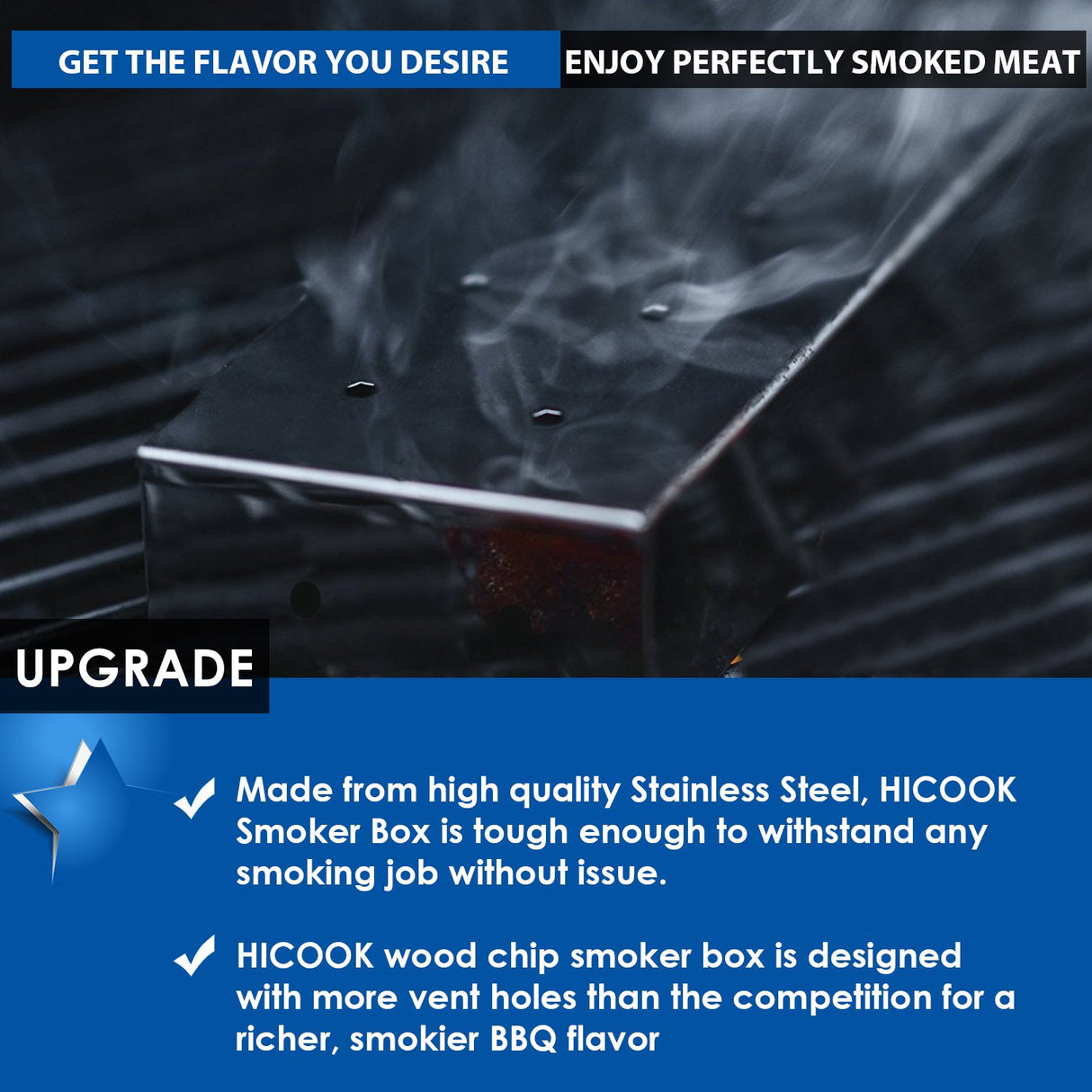 Smoker Box, BBQ Wood Chips Smoker Box for Gas or Charcoal Grills Heavy Duty Stainless Steel Barbecue Smoker Box Grill Accessories KEISSCO