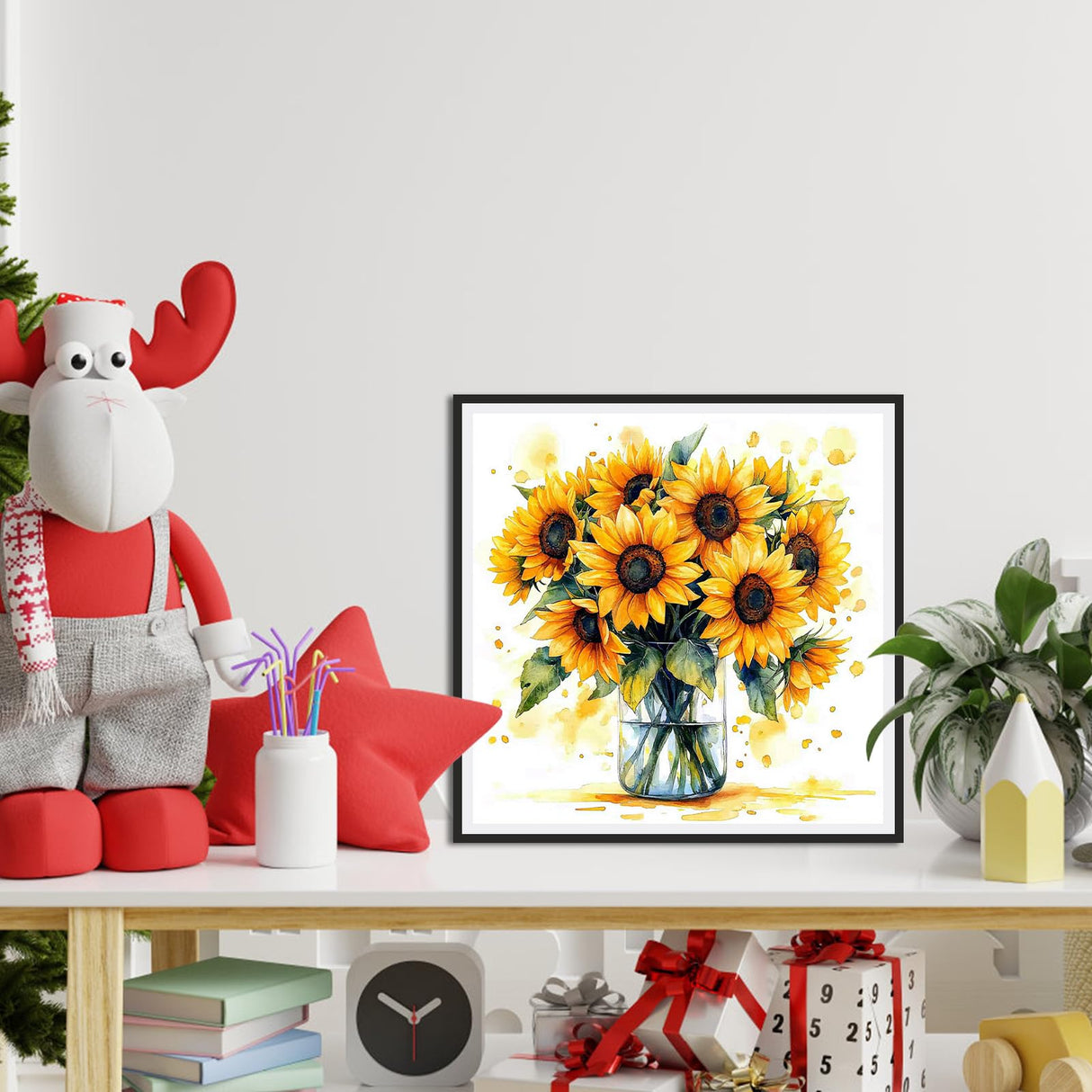 RICUVED Diamond Art Kits for Adults, Sunflower Diamond Painting Kits for Beginners, Flowers in Bottle DIY 5D Full Round Drill Gem Crystal Rhinestone Art and Craft Kit for Gift Home Wall Decor 30x30cm RICUVED