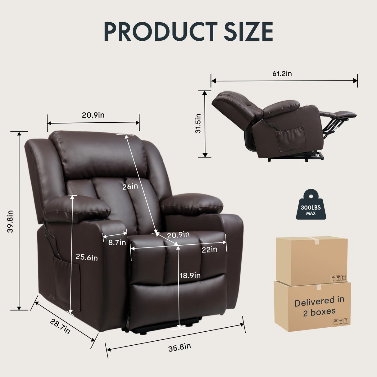 FLEXISPOT XL31 Power Lift Recliner Chair for Elderly, Electric Leather Lift Recliner Chair w/Massage & Heat, Cup Holders, Lift Reclining Chair Sofa for Living Room Bedroom (Brown) FLEXISPOT