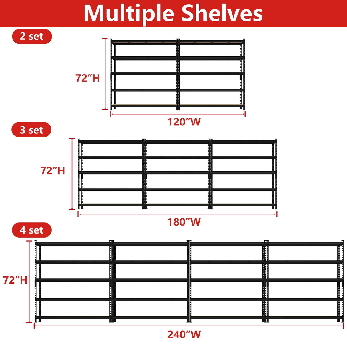 PrimeZone 60" W X 24" D X 72" H Heavy Duty Garage Storage Shelves - Adjustable Metal Shelving Unit, 5 Tier Industrial Shelves for Storage Standing Utility Rack for Warehouse, Pantry, Basement, Black PrimeZone