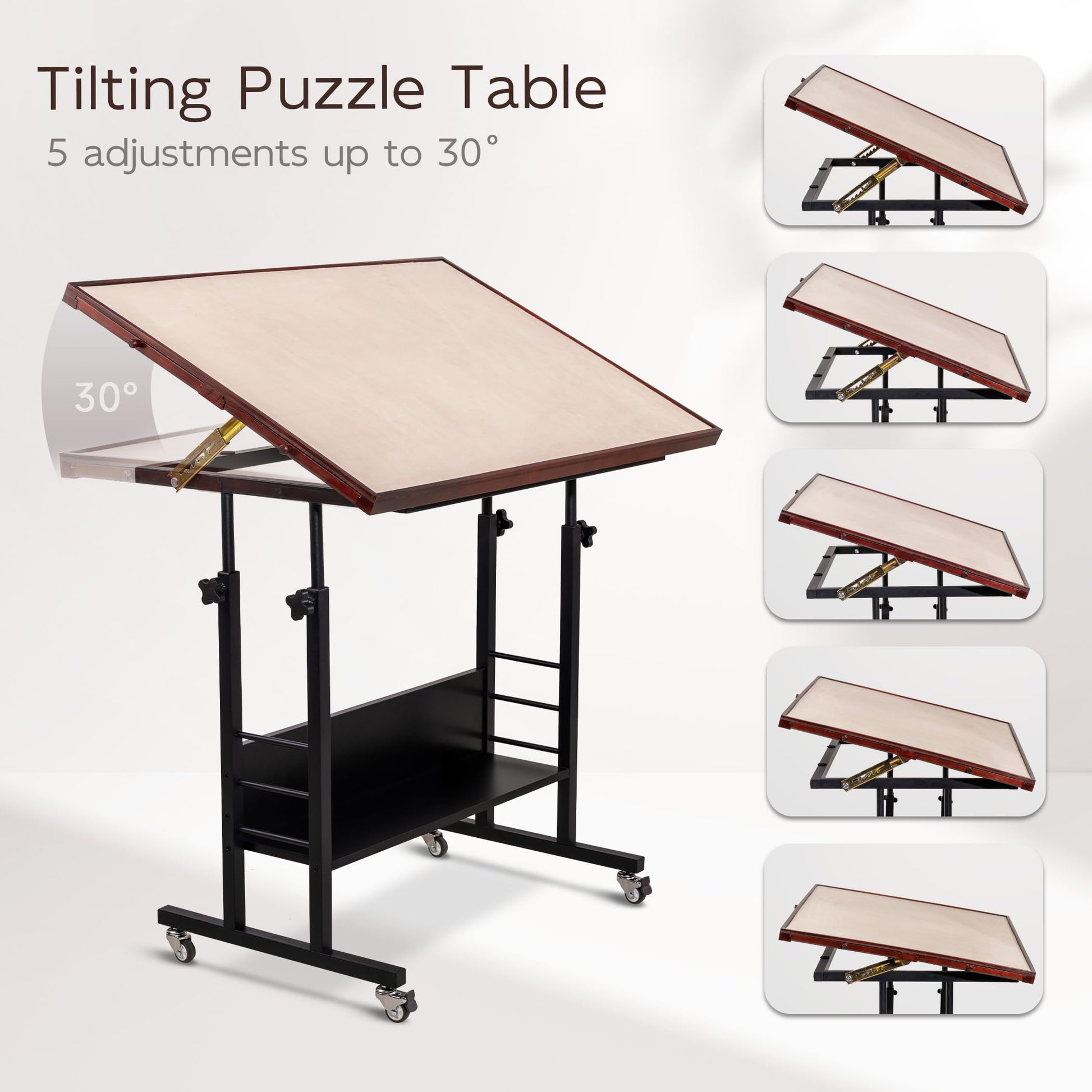 Becko US 1500 Piece Tilting Puzzle Table with 5 Drawers & Cover, Adjustable Puzzle Board with 5 Tilt Angle & Height Adjustment, Portable Jigsaw Tables for Adults, Easy to Move, for 1500 Piece - WoodArtSupply