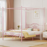 Weehom Full Canopy Bed Frame with Headboard and Footboard, Four-Poster Metal Canopied Platform Bed Mattress Foundation Underbed Storage Space No Box Spring Needed for Girls Adults Pink Weehom