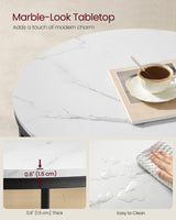 VASAGLE Round Coffee Table, Small Coffee Table with Faux Marble Top and Glass Storage Shelf, 2-Tier Circle Coffee Table, Modern Center Table for Living Room, Marble White and Ink Black ULCT072W13 VASAGLE