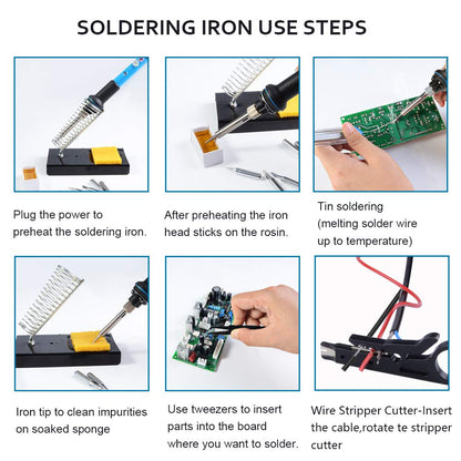 Soldering Iron, Soldering Iron Kit Electronics, 60W Adjustable Temperature Welding Tool, 5pcs Soldering Iron Tip, Soldering Iron Stand, Desoldering Pump, Tweezers, Solder Wire, Rosin, Carry Bag