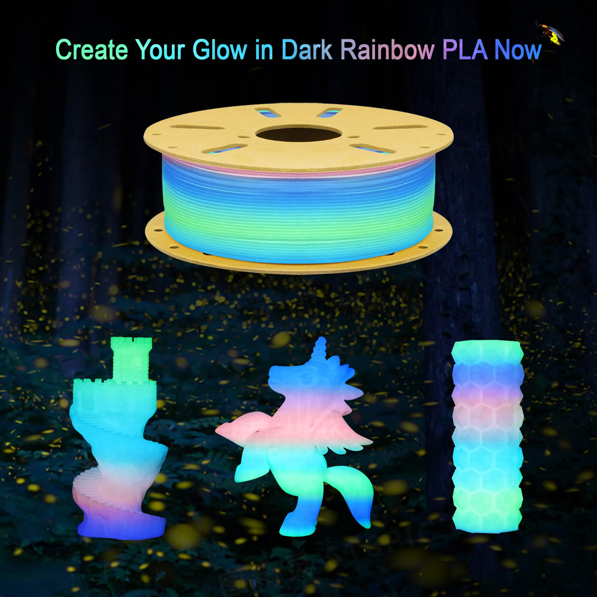 OEM MIKA3D Glow in Dark Rainbow PLA 3D Filament, 1.75mm Strong Luminous Multi Colored 3D Printer PLA, Widely Fit for 3D Printer, 1KG 2.2lbs Glowing in Dark Fast Color Change Fluorescent Rainbow PLA OEM MIKA3D