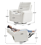 VANOMi Power Recliner Chair Swivel Glider, Electric Rocking Recliner Chairs with USB and Type-C Ports, Nursery Chair Recliner for Living Room, Bedroom, Apartment（White） VANOMi