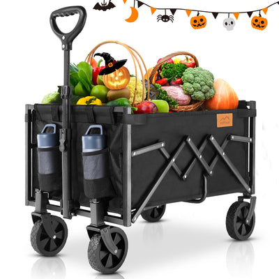 Uyittour Collapsible Wagon Cart Foldable with 220lbs Weight Capacity, Lightweight Portable Folding Utility Grocery Shopping Cart with Wheels for Camping Sports Beach and Shopping