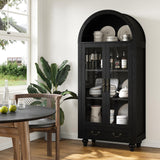 Furniouse 70.2" Farmhouse Tall Arched Storage Cabinet with Glass Doors, Black Arched Freestanding Storage Cabinet Decent Cabinet for Kitchen Pantry, Dining Room Furniouse