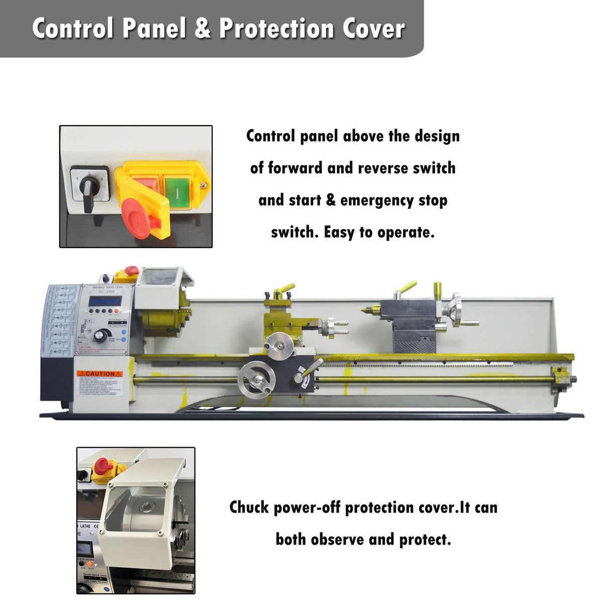 INTSUPERMAI Mini Metal Lathe 8"×39" Benchtop Imperial/Metric Lathe Auto Switch Between Metric and Imperial with Centre Frame & Drill Chuck Electronic Leadscrew Gearless 1100W Variable Speed 110V INTSUPERMAI