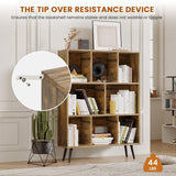 GRUSIGN 8 Cube Bookshelf 3 Tier Mid-Century Rustic Brown Modern Bookcase with Legs,Retro Wood Book Shelf Storage Organizer Shelf,Freestanding Organizer Display Shelf for Bedroom,Living Room,Office GRUSIGN