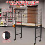 Adjustable Height Garage Workbench 48" X 24" - Heavy Duty 2000 lbs Capacity, Rubber Wood Top, Rolling Workstation with Drawer Storage, Power Outlets & Lockable Wheels - Perfect for Workshop ExploreHorizon