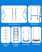 SPORTSWIN 6in1 Outdoor Metal Swing Sets for Backyard for Kids with Heavy Duty Frame (Green) SPORTSWIN