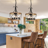 UOFUS 4-Light Farmhouse Wood Chandelier Rustic Drum Hanging Pendant Lighting French Country Industrial Candle Chandelier Light Fixture for Dining Room Kitchen Living Room Entryway Office UOFUS