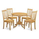 East West Furniture Antique 5 Piece Room Set Includes a Round Wooden Table with Pedestal and 4 Kitchen Dining Chairs, 36x36 Inch, ANTI5-OAK-W East West Furniture