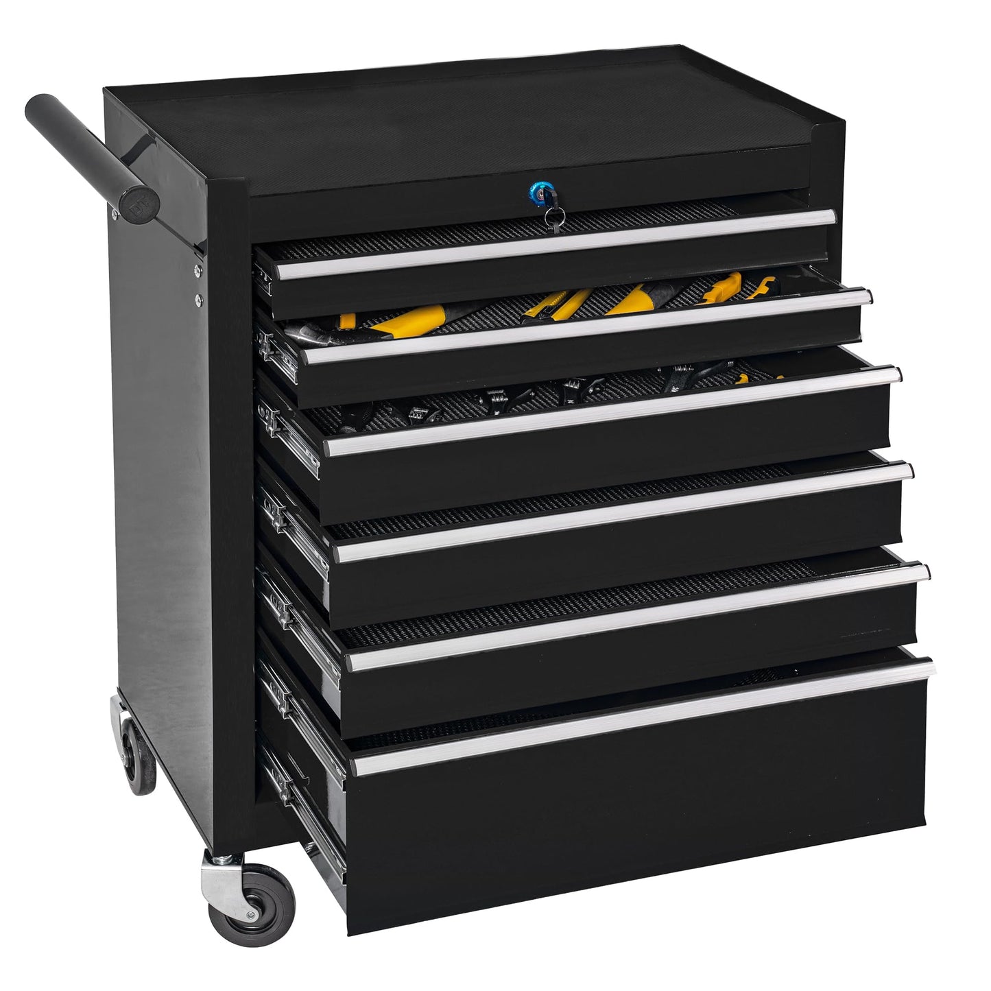 WAYTRIM 6-Drawer Metal Rolling Tool Chest with Wheels, Tool Storage Cabinet with Locking System，Toolbox with Wheels for Repair Shop, Garage, Warehouse, Workshop, 6-Drawer, Black