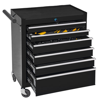 WAYTRIM 6-Drawer Metal Rolling Tool Chest with Wheels, Tool Storage Cabinet with Locking System，Toolbox with Wheels for Repair Shop, Garage, Warehouse, Workshop, 6-Drawer, Black