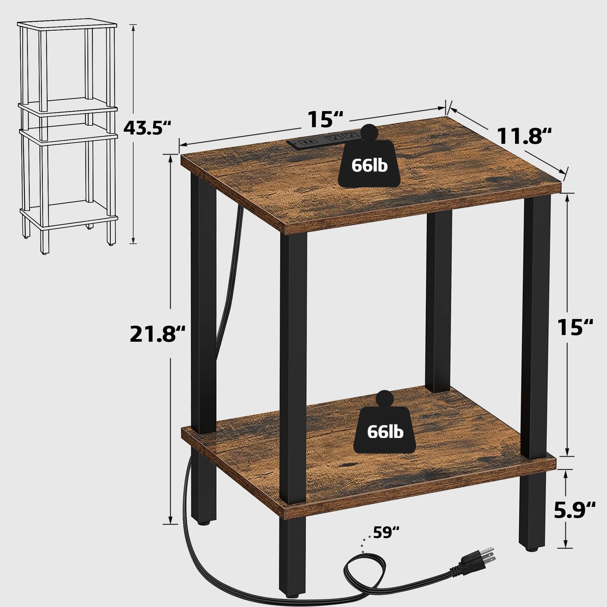 TUTOTAK End Table with Charging Station, Side Table with USB Ports and Outlets, Nightstand, 2-Tier Storage Shelf, Sofa Table for Small Space, 1 Package（2PCS） TB01BB041 - WoodArtSupply