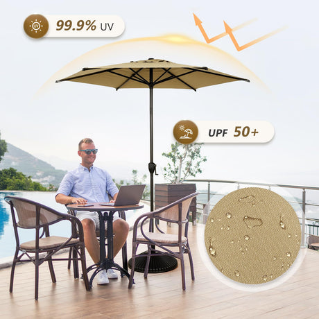 Abba Patio 7.5FT Lyon Outdoor Patio Umbrella Outdoor Table Umbrella with Push Button Tilt and Crank Market Umbrella 6 Sturdy Ribs UV Protection Waterproof for Garden Deck Backyard Pool Tan Abba Patio